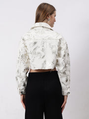 Gaiia Foil Abstract Print Denim Jacket - White