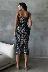 Gaiia Leopard Print Denim Dress - Black