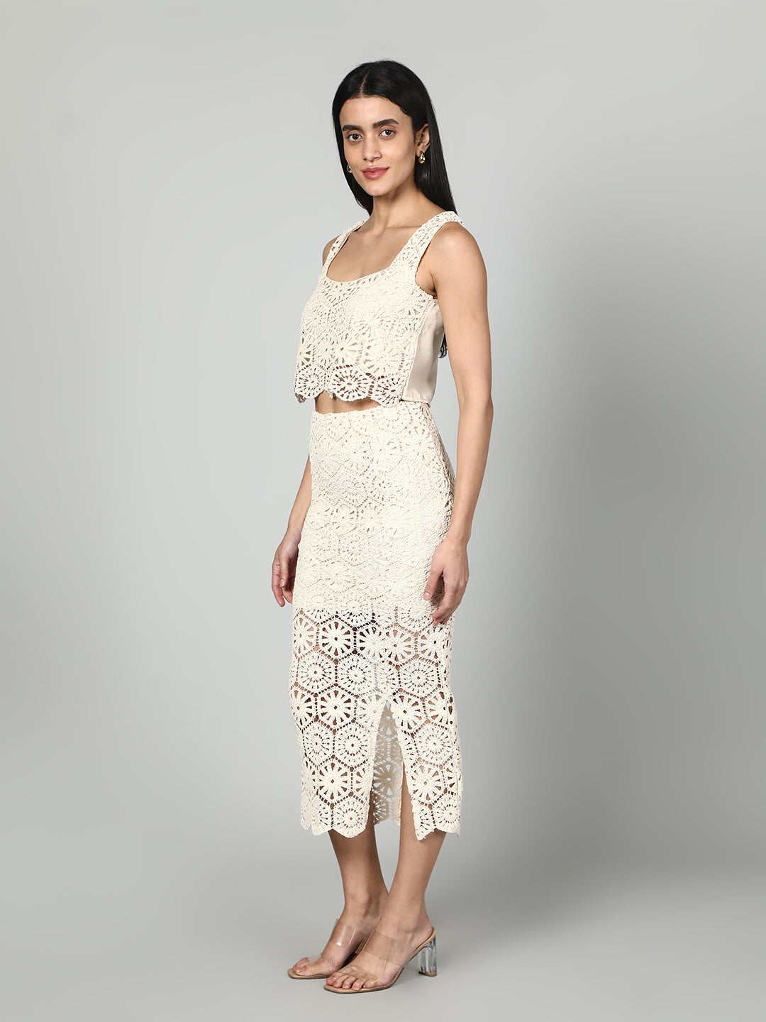 Gaiia Crochet Beachwear Co-Ord Set - Beige