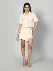 Gaiia Half Crochet Shirt With Skorts - Beige