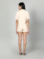 Gaiia Half Crochet Shirt With Skorts - Beige