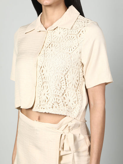 Gaiia Half Crochet Shirt With Skorts - Beige