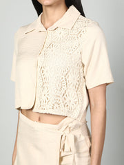 Gaiia Half Crochet Shirt With Skorts - Beige