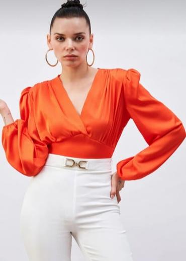 Satin Crop Top With Padded Shoulder