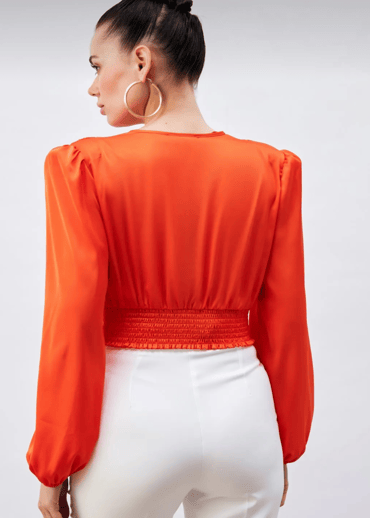 Gaiia Satin Crop Top With Padded Shoulder - Green