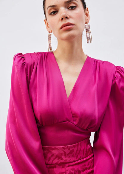 Gaiia Satin Crop Top With Padded Shoulder - Green