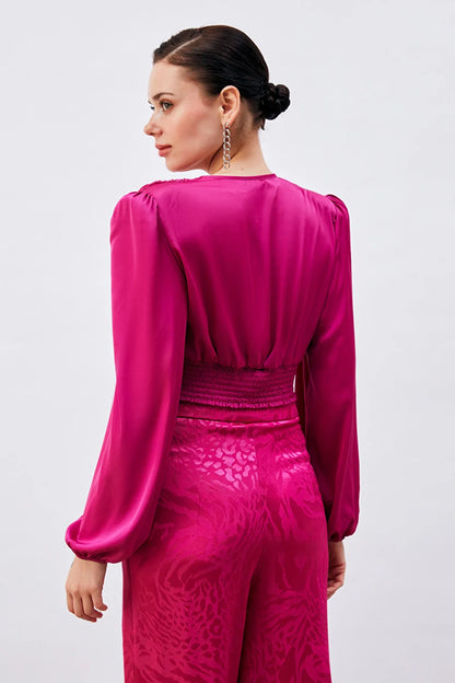 Gaiia Satin Crop Top With Padded Shoulder - Green