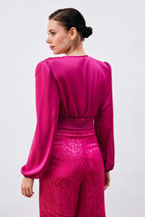 Gaiia Satin Crop Top With Padded Shoulder - Green