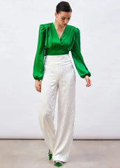 Gaiia Satin Crop Top With Padded Shoulder - Green