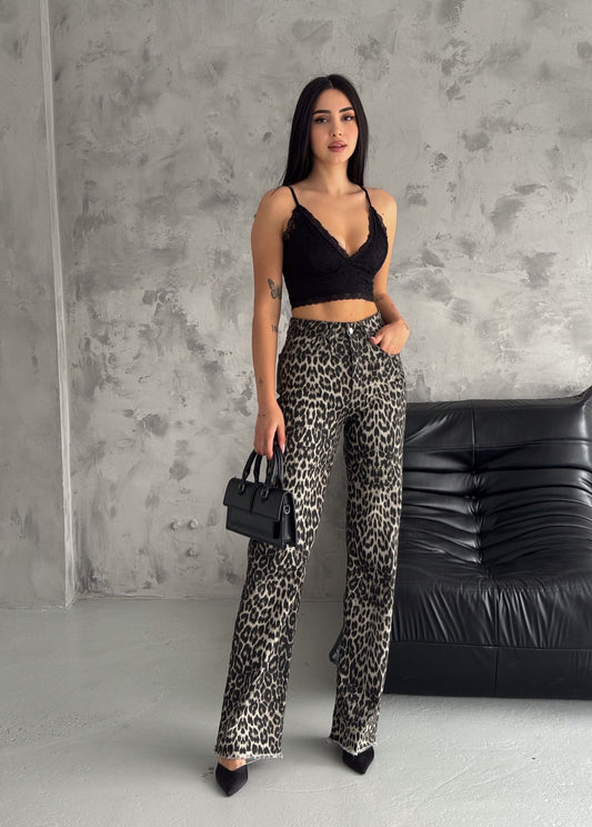 Leopard Print Denim Jeans