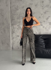 Gaiia Leopard Print Denim Jeans