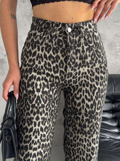 Gaiia Leopard Print Denim Jeans