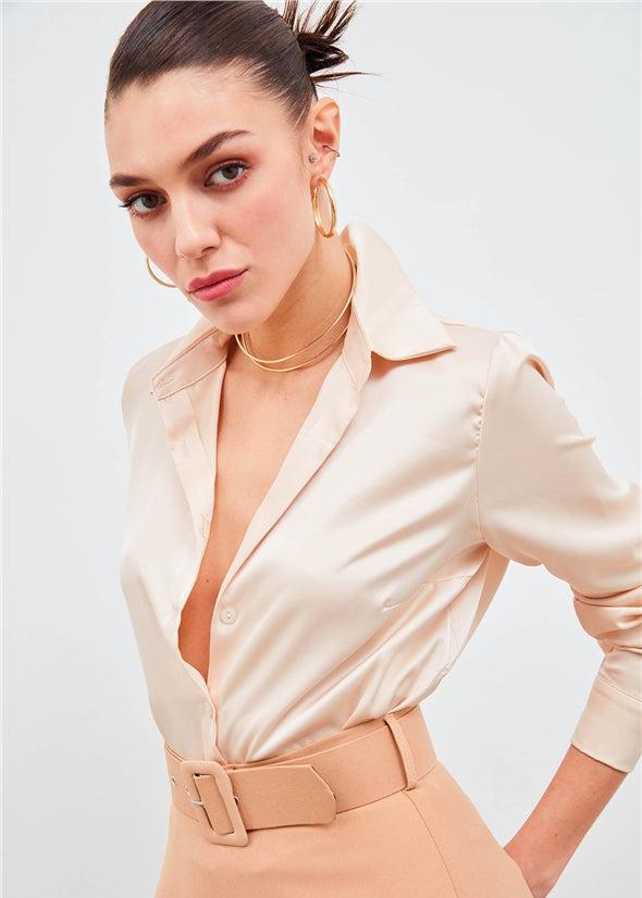 Satin Shirt Bodysuit