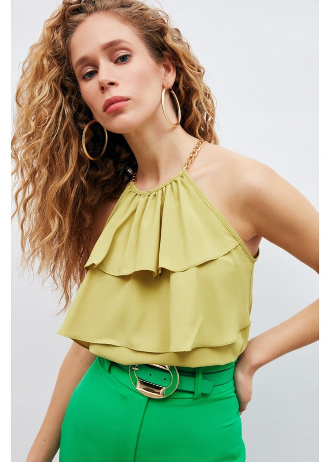 Halter Neck Ruffles Chain Strap Top