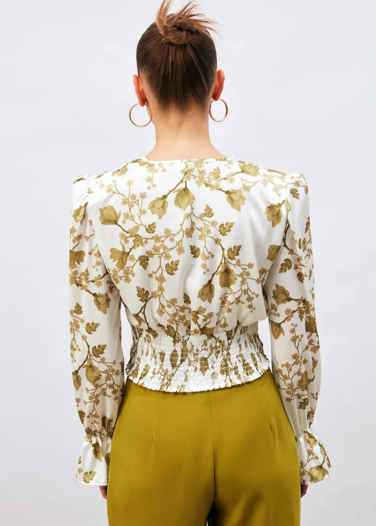 Gaiia Satin Printed Crop Top With Padded Shoulder - Green