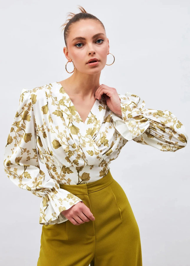 Satin Printed Crop Top With Padded Shoulder