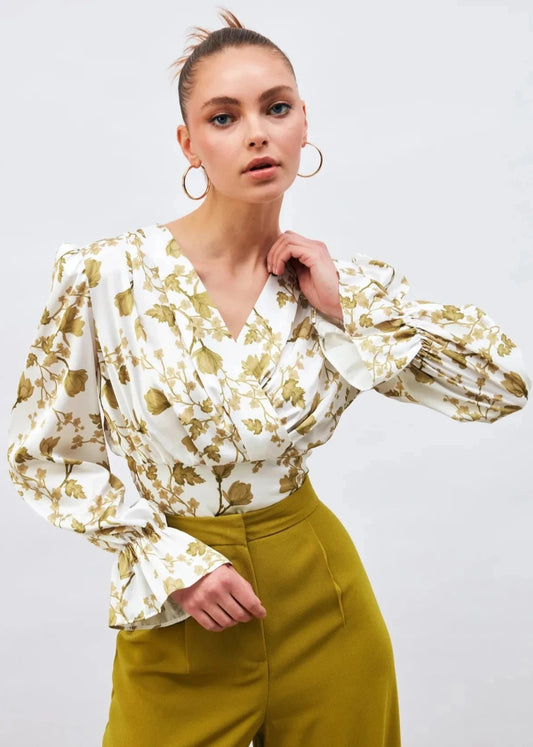 Satin Printed Crop Top With Padded Shoulder