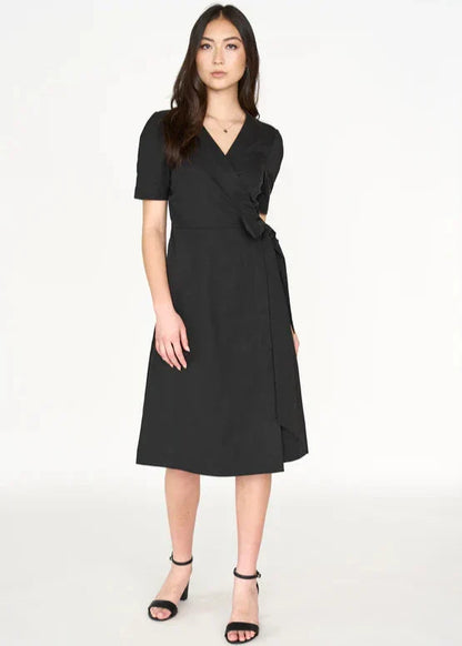 Gaiia Solid Color Wrap Around Dress - Black