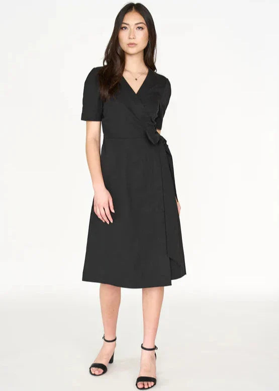 Gaiia Solid Color Wrap Around Dress - Black