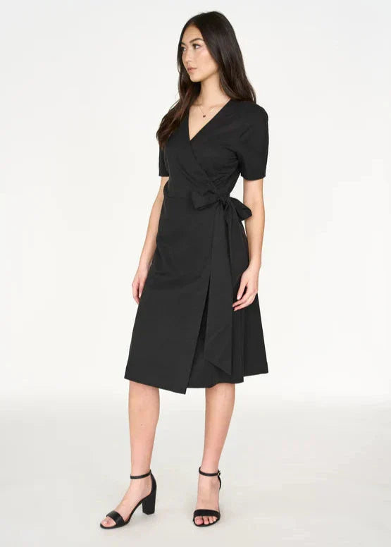 Gaiia Solid Color Wrap Around Dress - Black