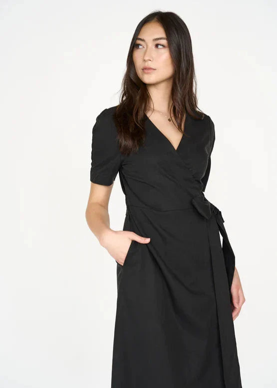 Gaiia Solid Color Wrap Around Dress - Black