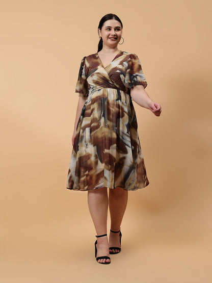Gaiia Printed Midi Dress Curve - Beige