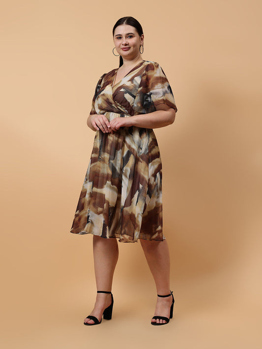 Gaiia Printed Midi Dress Curve - Beige