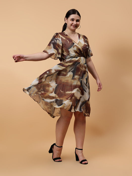 Gaiia Printed Midi Dress Curve - Beige