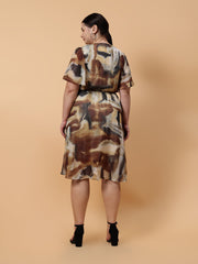 Gaiia Printed Midi Dress Curve - Beige