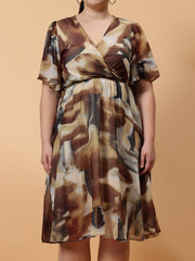 Gaiia Printed Midi Dress Curve - Beige