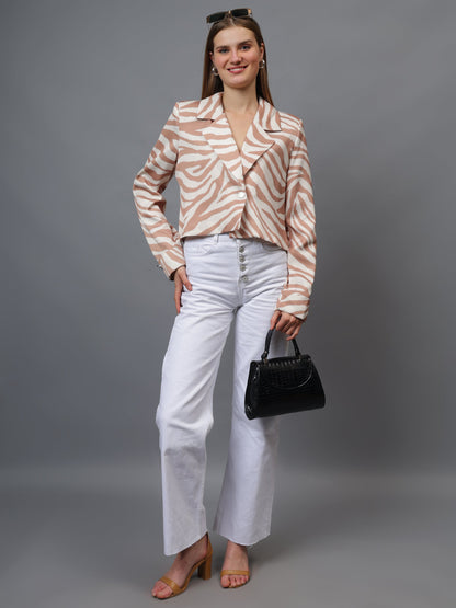 Gaiia Satin Tiger Print Croppeed Blazer