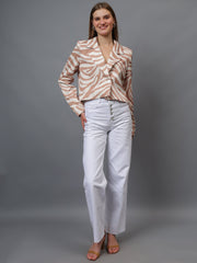 Gaiia Satin Tiger Print Croppeed Blazer