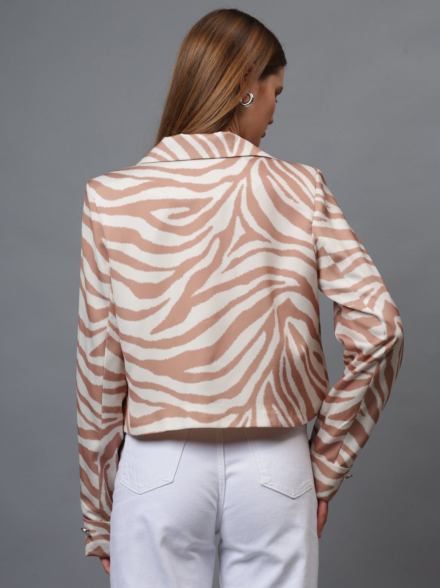 Gaiia Satin Tiger Print Croppeed Blazer