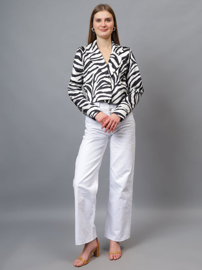 Gaiia Satin Tiger Print Croppeed Blazer