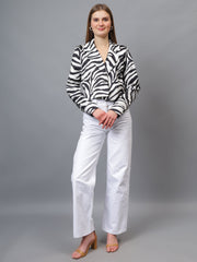 Gaiia Satin Tiger Print Croppeed Blazer