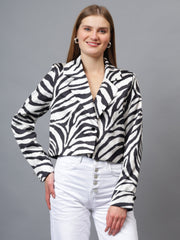 Gaiia Satin Tiger Print Croppeed Blazer
