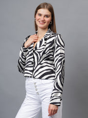 Satin Tiger Print Croppeed Blazer