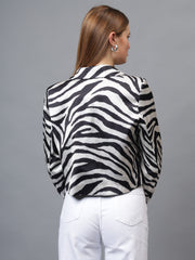 Satin Tiger Print Croppeed Blazer