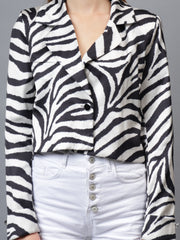 Satin Tiger Print Croppeed Blazer