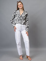 Gaiia Satin Tiger Print Croppeed Blazer