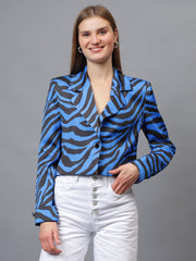 Gaiia Satin Tiger Print Croppeed Blazer