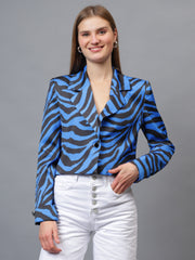 Satin Tiger Print Croppeed Blazer