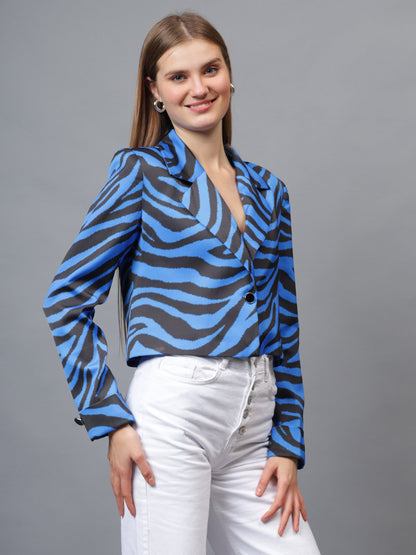 Gaiia Satin Tiger Print Croppeed Blazer