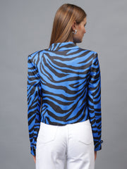 Gaiia Satin Tiger Print Croppeed Blazer