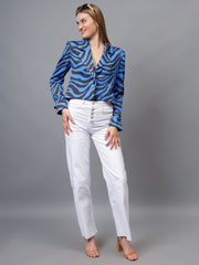 Gaiia Satin Tiger Print Croppeed Blazer