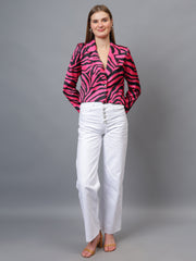 Satin Tiger Print Croppeed Blazer