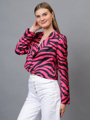 Satin Tiger Print Croppeed Blazer