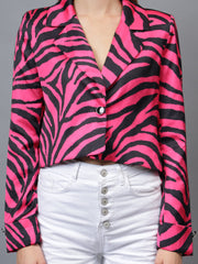 Gaiia Satin Tiger Print Croppeed Blazer