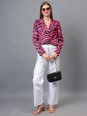 Gaiia Satin Tiger Print Croppeed Blazer