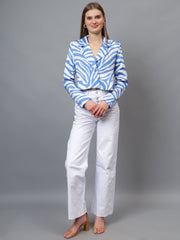 Gaiia Satin Tiger Print Croppeed Blazer